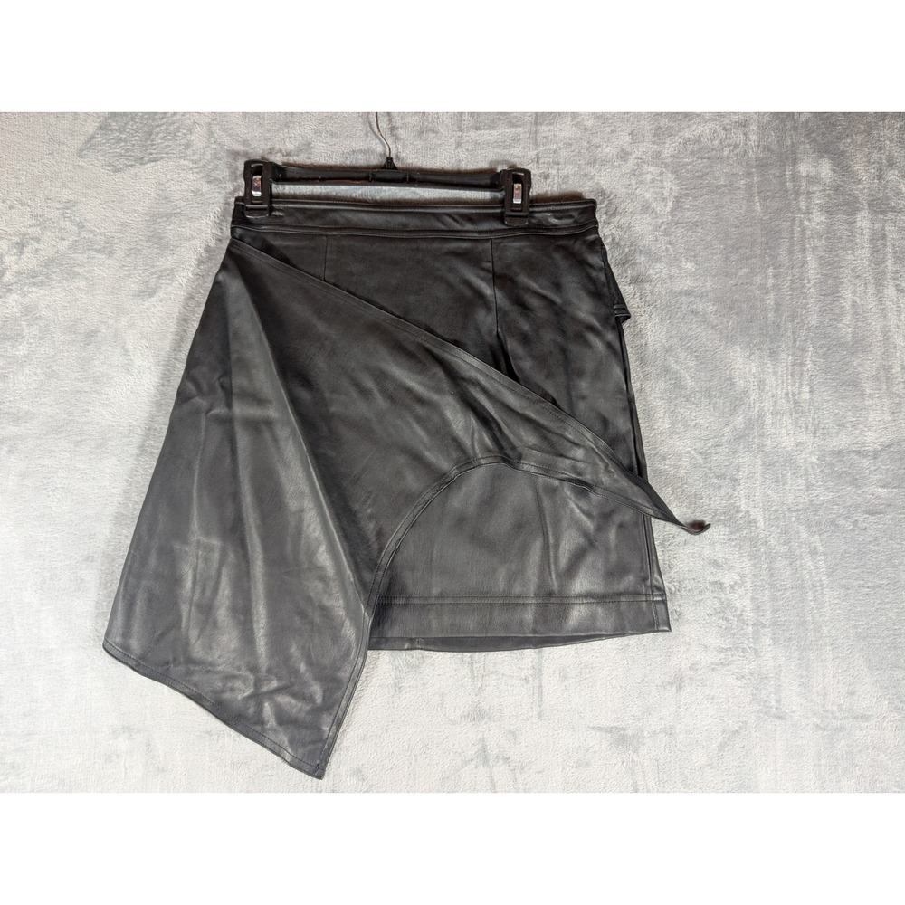 Tinseltown Women's Medium Black Faux Leather Asymmetric Overlay Wrap Mini Skirt